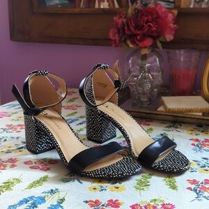 CL by Laundry Chunky Heel White Polka Dot Sandals